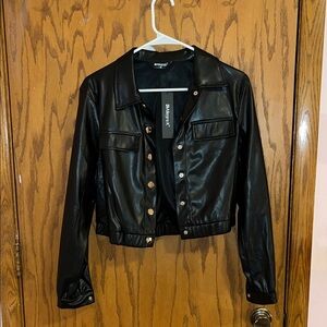 NWT - Allegra K Black Faux Leather Jacket - SIZE XS